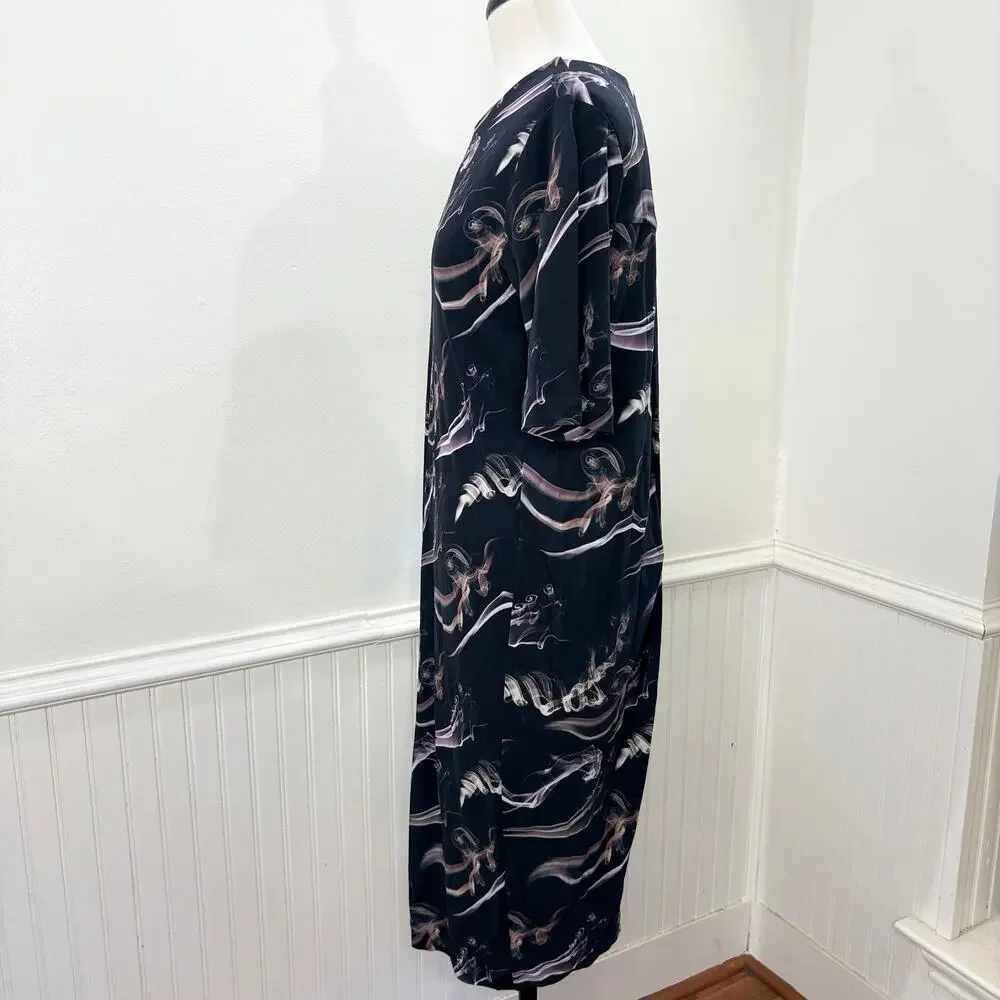 & Other Stories US Size 4 Dress Fume Smoke Print Midi Keyhole Back Avant Garde